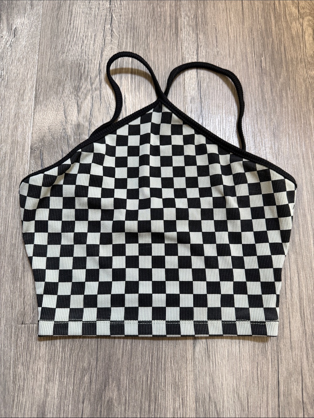 Checkerboard Halter Crop Top - Black & White